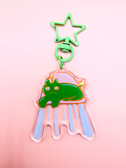 Alien Cat Beam Me Up Keychain